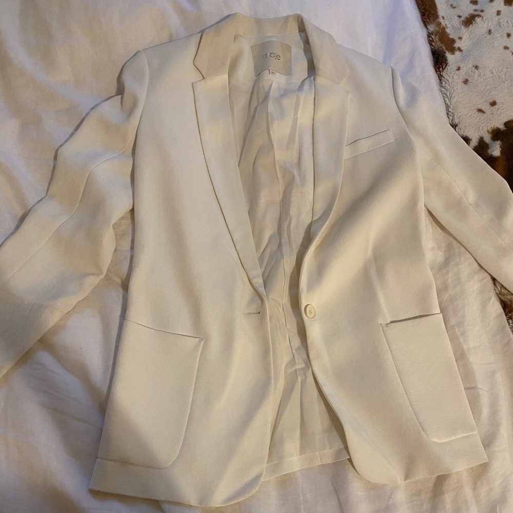 Maje white fitted blazer leather collar sz 36 (s)